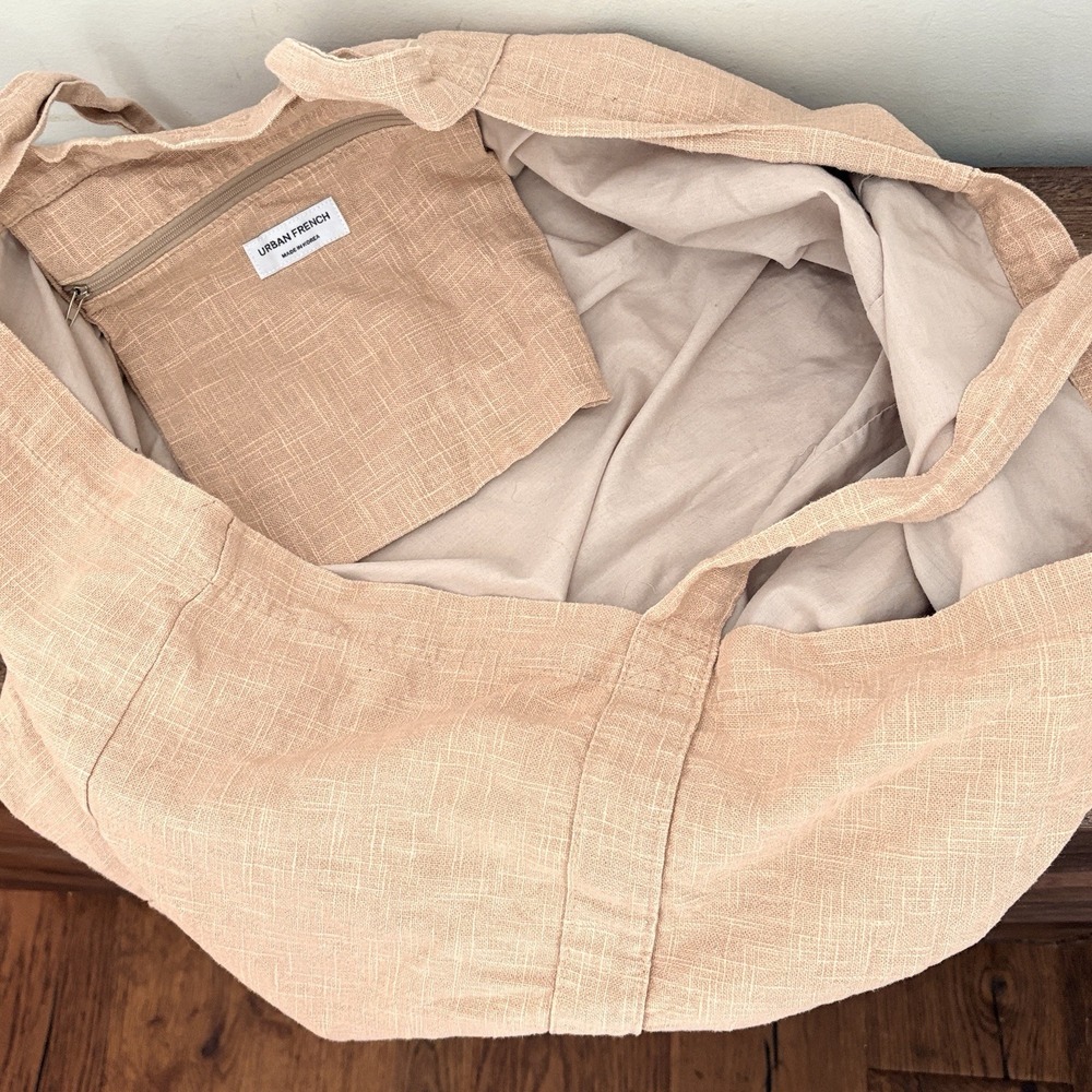 Urban French Large Linen Tote Bag Hobo Slouchy Shoulder Bag Beige Made In Korea - Picture 4 of 14